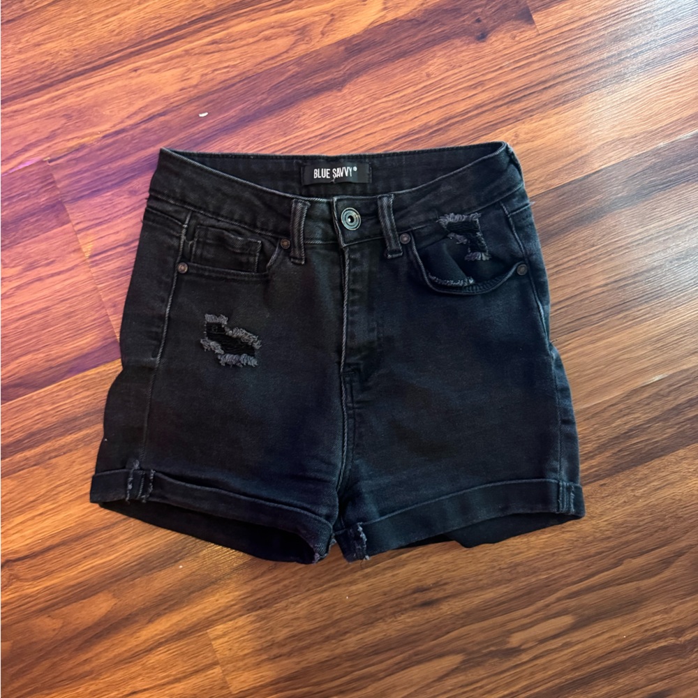 Black Distressed Denim Shorts